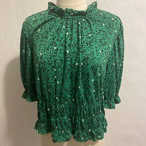 Who What Wear Green Pattern Blouse Women's Large